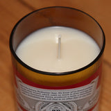 Hand Poured Scented Soy Candle in Handmade Upcycled Budweiser Glass made from a beer bottle