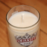 Hand Poured Soy Candle in Handmade Upcycled Smirnoff Ice Glass made from a 12oz bottle
