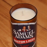 Hand Poured Soy Candle in Handmade Upcycled Sam Adams Boston Lager Glass made from a 12oz bottle