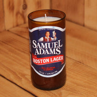 Hand Poured Soy Candle in Handmade Upcycled Sam Adams Boston Lager Glass made from a 12oz bottle