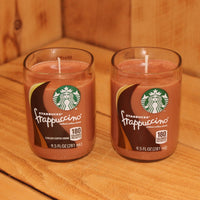Pair of 6oz  Hazelnut Cappuccino Scented Soy Candles made from Upcycled Starbucks Frappuccino bottles