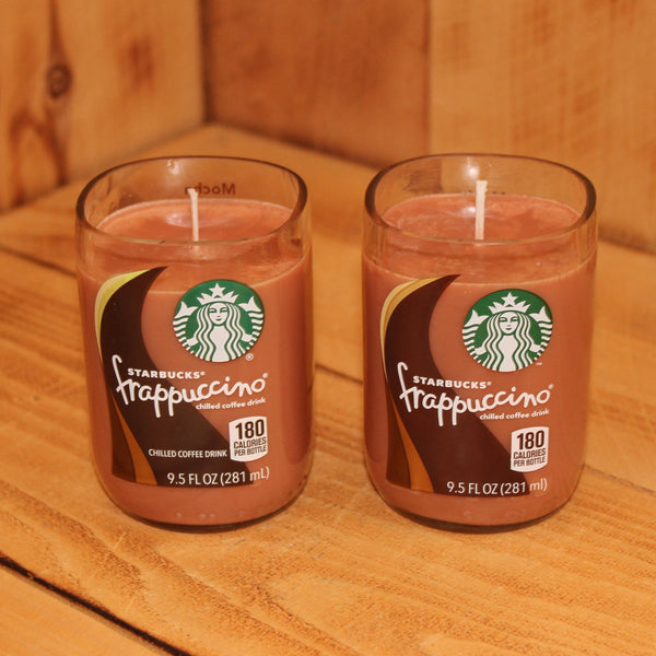 Pair of 6oz  Hazelnut Cappuccino Scented Soy Candles made from Upcycled Starbucks Frappuccino bottles