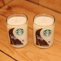 Pair of 6oz French Vanilla Scented Soy Candles made from Upcycled Starbucks Frappuccino bottles