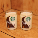 Pair of 6oz French Vanilla Mocha Scented Soy Candles made from Upcycled Starbucks Frappuccino bottles