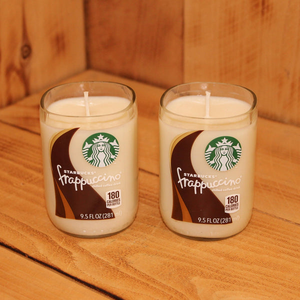 Pair of 6oz French Vanilla Mocha Scented Soy Candles made from Upcycled Starbucks Frappuccino bottles