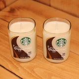 Pair of 6oz French Vanilla Mocha Scented Soy Candles made from Upcycled Starbucks Frappuccino bottles