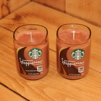 Pair of 6oz  Mocha Scented Soy Candles made from Upcycled Starbucks Frappuccino bottles