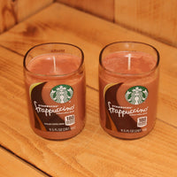 Pair of 6oz  Hazelnut Cappuccino Scented Soy Candles made from Upcycled Starbucks Frappuccino bottles