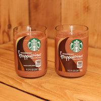 Pair of 6oz  Salted Caramel Scented Soy Candles made from Upcycled Starbucks Frappuccino bottles