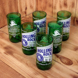 Six Pack Rolling Rock 8 ounce glasses made from upcycled beer bottles