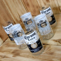 Six Pack Corona Extra 8 ounce juice drinking glasses made from repurposed beer bottles