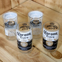 Four Pack Upcycled Corona 8 ounce juice drinking glasses made from repurposed beer bottles