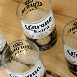 Four Pack Upcycled Corona 8 ounce juice drinking glasses made from repurposed beer bottles
