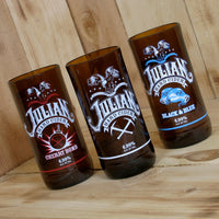 Upcycled Julian Hard Cider Pint Glasses 3 Pack Original, Cherry Bomb, and Black and Blue