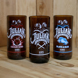Upcycled Julian Hard Cider Pint Glasses 3 Pack Original, Cherry Bomb, and Black and Blue