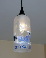 Upcycled Grey Goose Hanging Pendant Lamp made from a vodka bottle